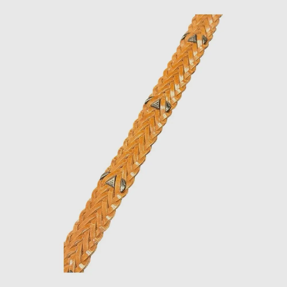 Southwestern Silver and Tan Thin Braided Leather Belt 36